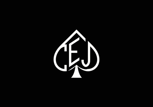 Minimalist CEJ monogram logo inside a white spade symbol