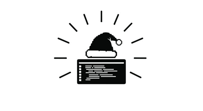 Santa hat resting on a computer code block represents holiday programming projects and software development during the festive season.