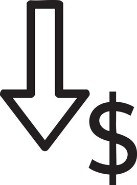 Arrow pointing down with dollar sign icon decrease business
