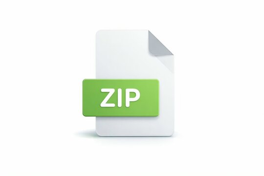 Modern green zip file folder icon on clean document background