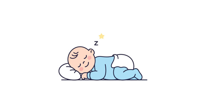 Cute baby sleeping peacefully on pillow, illustration, childhood dreams