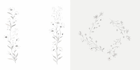 Obraz premium wild flowers collection minimalist hand drawn botanical