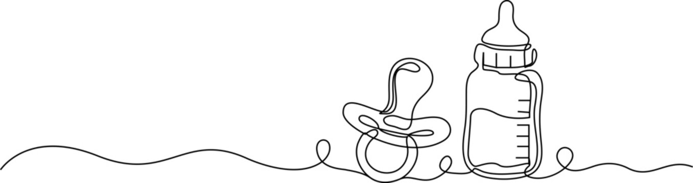 Baby pacifier with moon and Stara one line drawing 