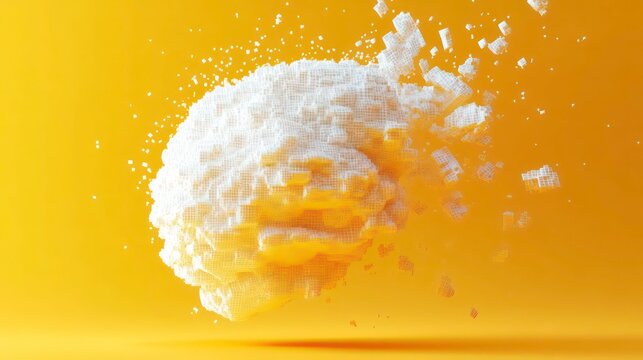 Abstract white cloud exploding against a bright yellow background.