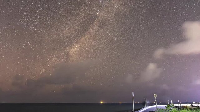 Milky Way Galaxy Timelapse Above Pointe du Diable Coastline, Mauritius Night Sky and Stars