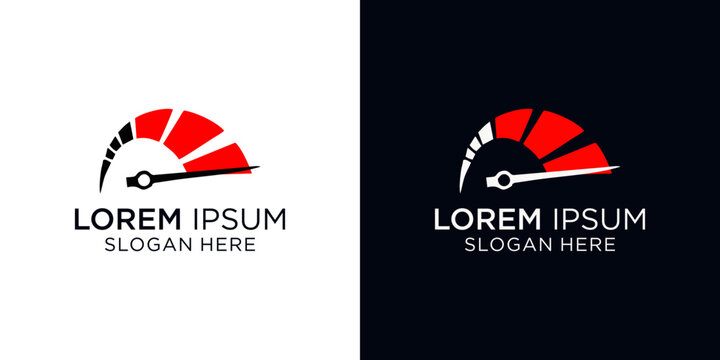 Modern logo design with speedometer and lorem ipsum text on white and black background