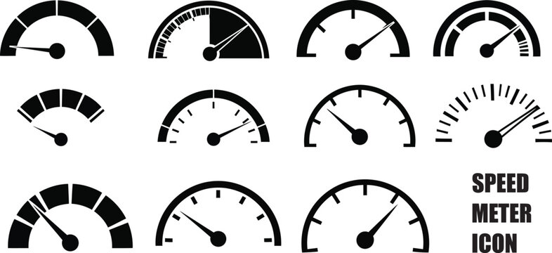 Vector speed meter silhouette icons set