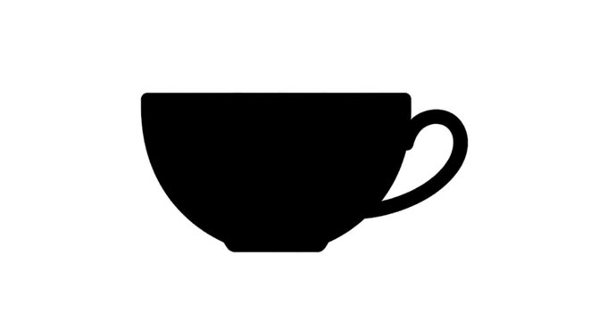 Minimal black silhouette icon, simple flat vector, bold black shape, no, no shading black silhouette of a teacup on a, flat icon style