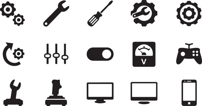 Collection of various technology and tool icons for design and development purposes