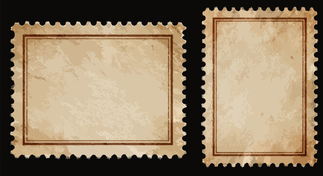Vintage Postage Stamp Templates, Blank Mail Stamps, Brown Vintage Labels, 2pcs