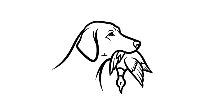 Hunting dog retriever holding a duck in mouth illustration