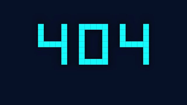 Pixelated 404 Not Found error message animation with digital glitch effect