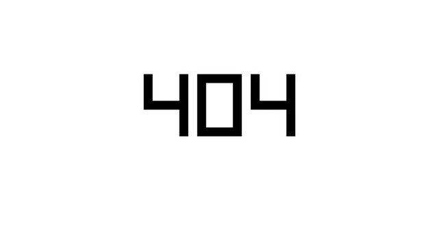 Pixelated 404 Not Found error message animation on a clean white background