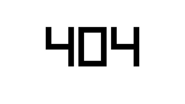 Animated 404 Not Found error message graphic on a white background