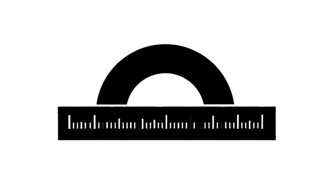 Minimal black silhouette icon, simple flat vector, bold black shape, no, no shading protractor icon, school geometry tool for measuring angles and drawing lines on a, flat icon style