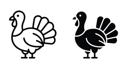 Fototapeta premium Turkey icon set, simple outline and solid black style, thanksgiving bird illustration