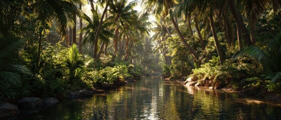 Obraz premium Jungle river scene with lush vegetation
