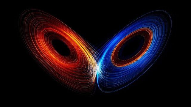 Lorenz attractor 3D chaotic system rotating, mathematical chaos theory abstract background seamless loop
