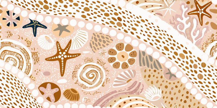 Coastal shell pattern abstract beach themed vector illustration