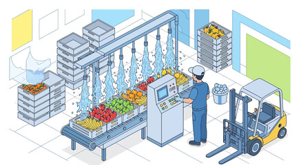 Fototapeta premium Automated Food Processing and Packaging Line for Fruits and Vegetables