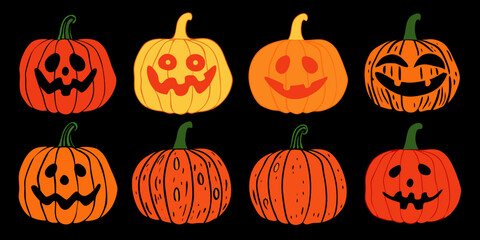 collection of eight carved jack o lanterns halloween illustration © Tithi