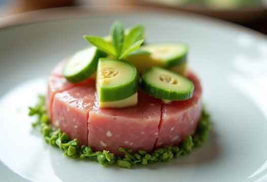 Exquisite Tuna Tartare Avocado Cucumber Composition Modern Minimalist Setting