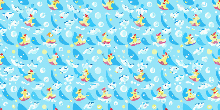 Surfing corgis pattern a repeating illustration with bubbles and waves
