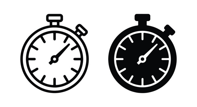 Stopwatch icons set, outline and solid style, vector illustration