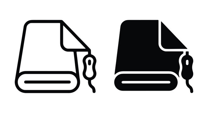 Electric heating blanket icon set, vector illustration of a warm throw with a remote controller for temperature adjustment