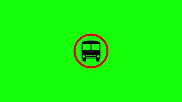 Red and black road sign indicating a bus stop 4k animated on a green background