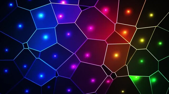 Dynamic Voronoi diagram partition evolving, computational geometry abstract background seamless loop