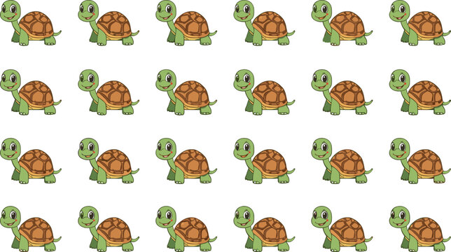 Cute Cartoon Turtle Seamless Pattern with Repeating Baby Tortoise Characters, Adorable Animal Background, Kids Design, and Vector Illustration