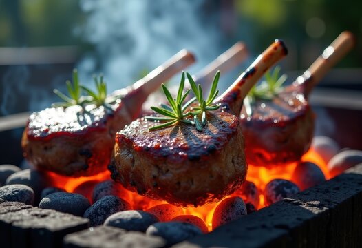 Sizzling Charcoal Grilled Lamb Chops Infused with Rosemary Garlic Marinade Outdoor Cooking