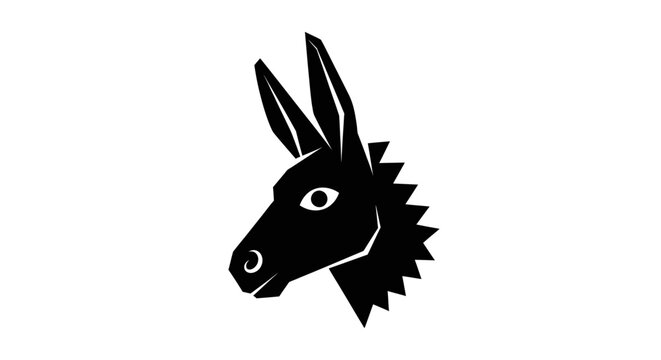 Minimalist black donkey head silhouette isolated on white background