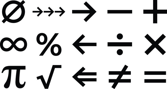 Math Symbols and Basic Geometry Arrow Icon Set with Plus Minus Multiply Divide Pi Square Root and Infinity Signs for Education School and Science App Designs