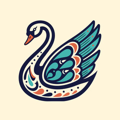 Obraz premium Stylized decorative illustration of a swan in folk art style.