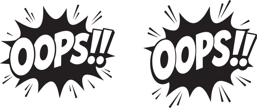 Comic book speech bubble vector design set with oops sound effect text in black and white styles for fun story layouts.