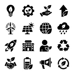 Obraz premium Ecology Icons Set Flat Black Silhouettes On White Background