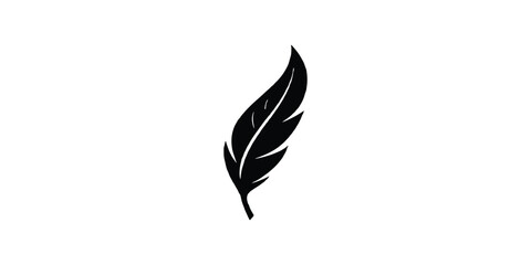 Simple black bird feather silhouette icon elegant soft nature minimalist element vector illustration. © Artful