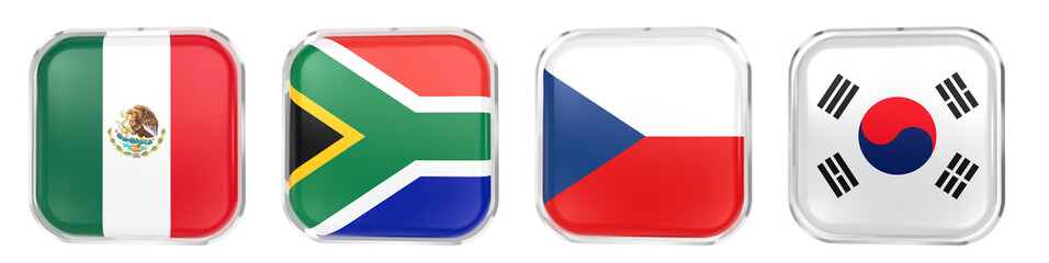 World Cup 2026 GROUP A flags icon, 3D Render of Mexico, South Africa, South Korea and Czechia isolated on transparent © Number 1