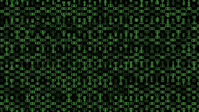 A vibrant, high-contrast screen of electric green binary code pulsating against a deep black void. This dense digital tapestry represents the raw power of classical computing