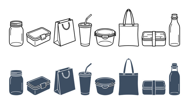 Reusable Containers: A Selection of Eco-Friendly Jars Lunch Boxes Bags Bottles and Cups