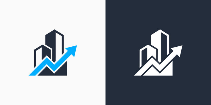 Vector logo design of building and growth arrow with modern, simple, clean and abstract style.