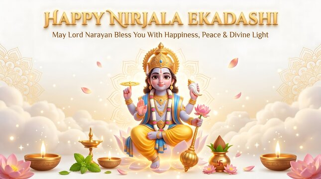 Happy nirjala ekadashi greeting with lord vishnu