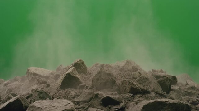 Ground Rumbling Effect with Vibrating Rocks and Rising Dust on Green Screen