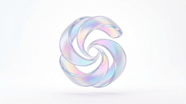 Premium 3D abstract logo design featuring a glassmorphic letter S or G initial shape, semi-transparent frosted glass texture with iridescent pastel rainbow reflections, isolated on white background.