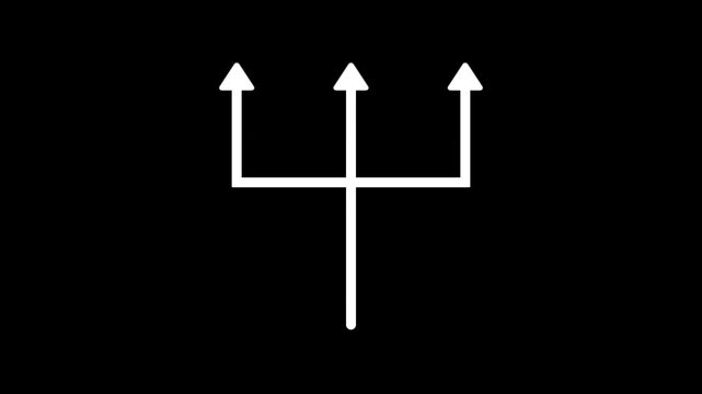 Video animation white symbol trident arrow draw contour fill 4K stock video Aiming, Pointing, Number 3, Three Objects, Motion