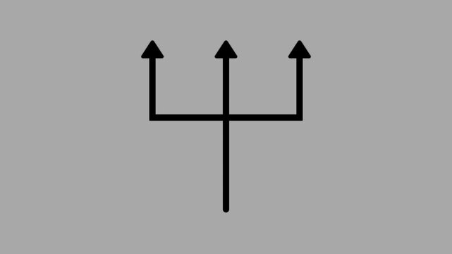 Video animation black symbol trident arrow draw contour fill 4K stock video Aiming, Pointing, Number 3, Three Objects, Motion
