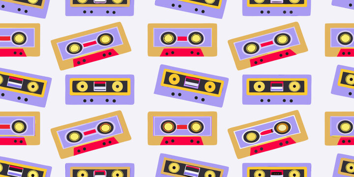 cassette tape pattern in retro kawaii style