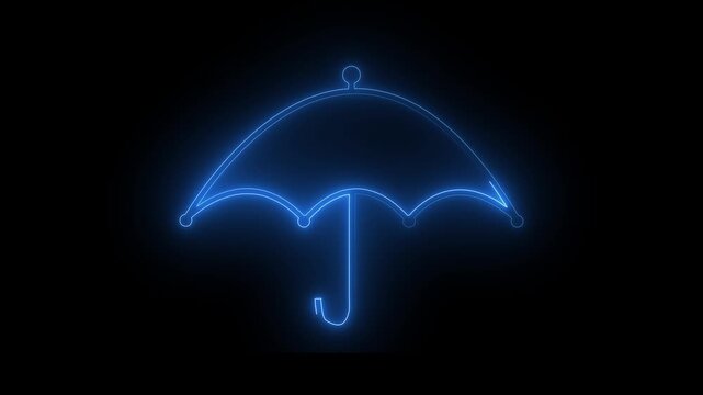 Glowing neon umbrella illuminated against a dark background showing futuristic and modern aesthetics.